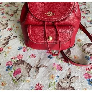 COACH RED PEBBLE LEATHER BACKPACK HANDBAG
